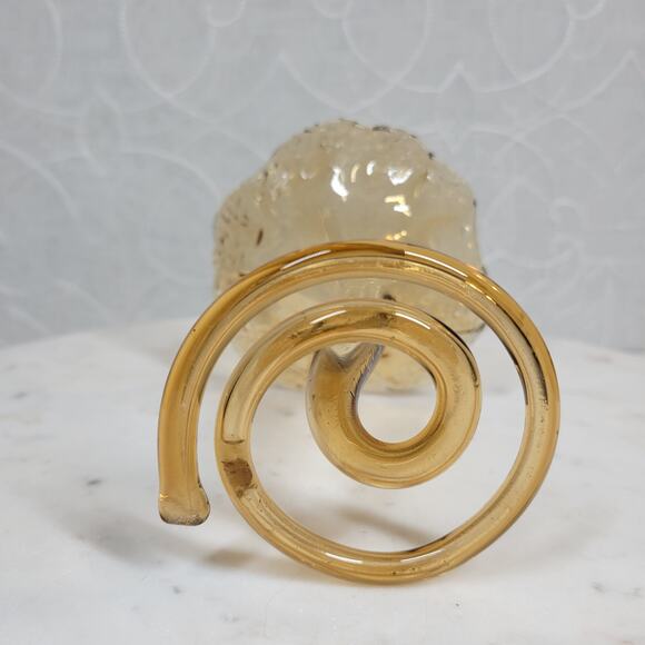 Vintage Handblown Glass Flower Vase 5" Amber Swirl Stem Murano Elegant - Picture 6 of 13